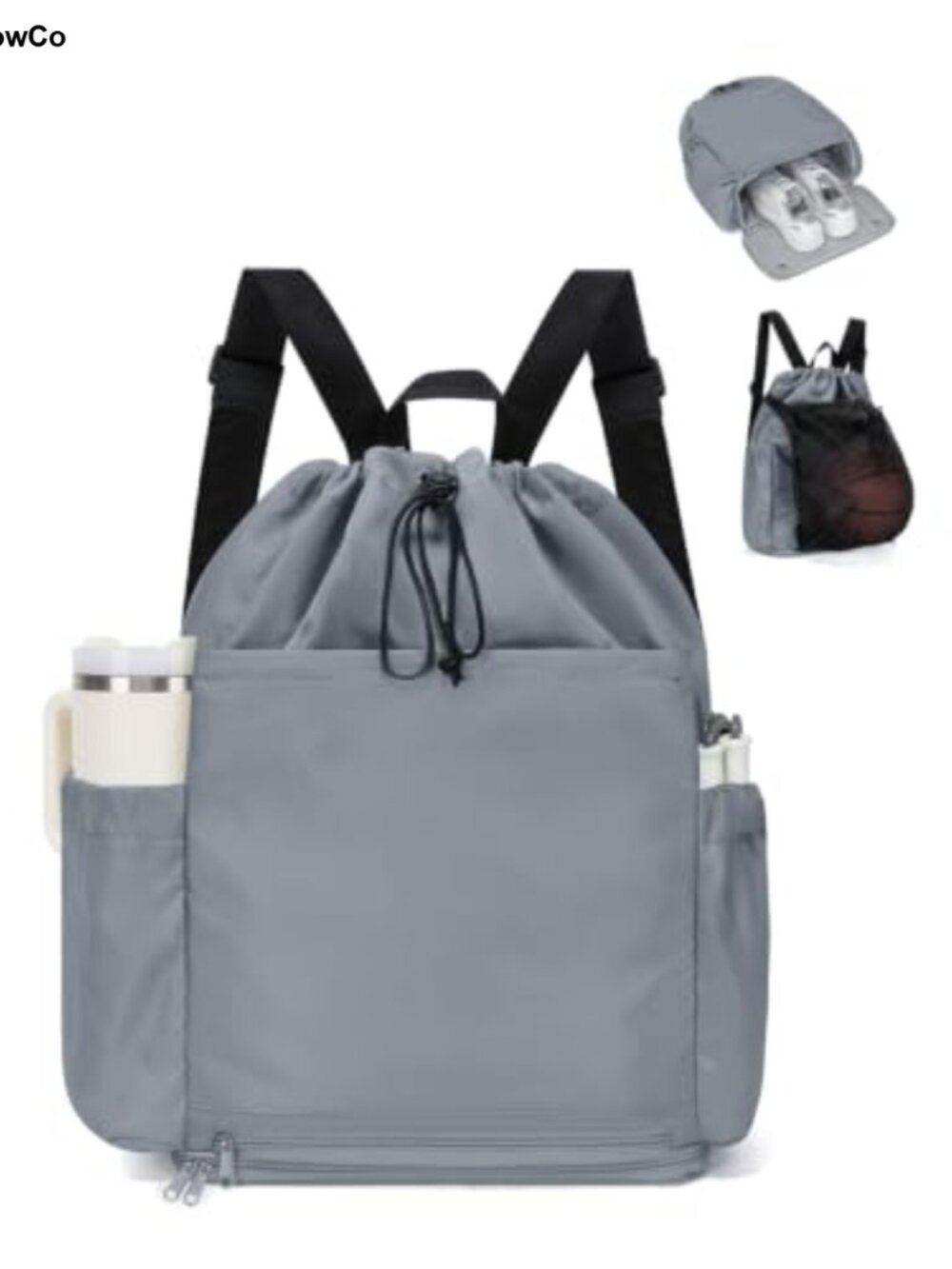 Water Resistant Polyester Drawstring Backpack Gym Bag Shoe Compartment 23L